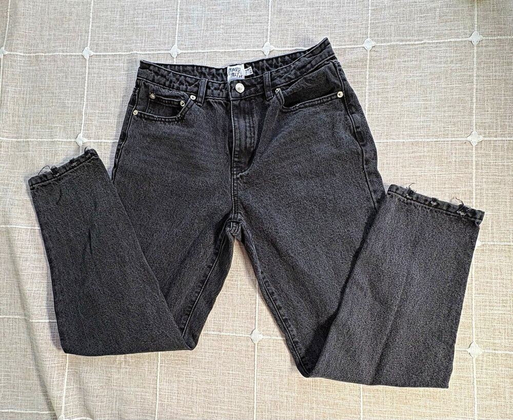 Princess Polly Charcoal Wash High Rise Straight Jeans Sz 6 Distressed Cotton
